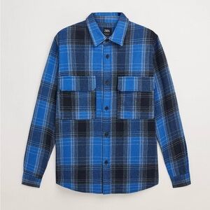 Zara Plaid Flannel Shirt Blue Black Relaxed‎ Fit Sz M